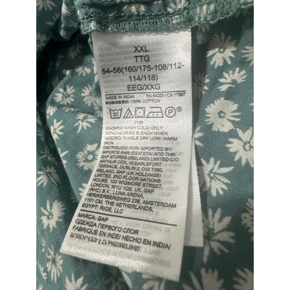 GAP Womens XXL Teal Green Daisy Floral Cotton Tie Neck Boho Peasant Blouse Top - Picture 7 of 9